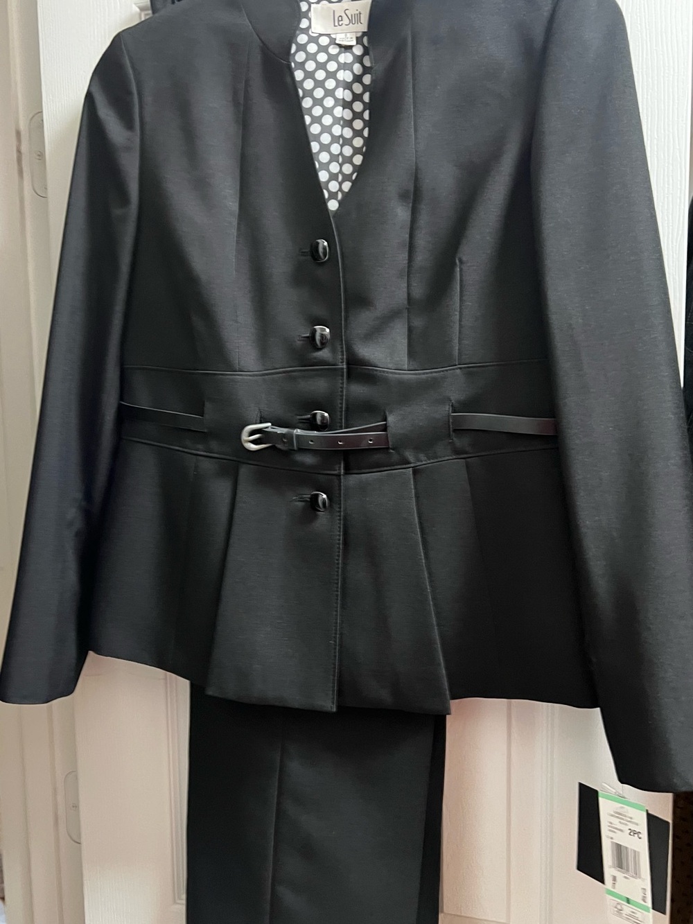 Le Suit Black Belted Peplum Blazer Jacket